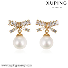 93041 Fashionable women jewelry bowknot shaped imitation pearl drop earrings for sale